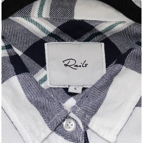 RAILS REVOLVE Hunter Plaid Button Down Top Shirt Long Sleeve Snow Navy Forest L - Picture 3 of 8